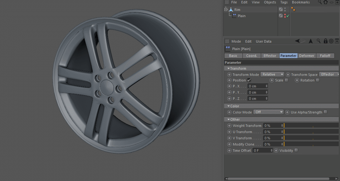 Modeling Tips in Cinema 4D - falloff modeling Plain Effector.gif