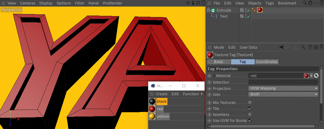 How to Create 3D Text in Cinema 4D - Material Selection Tags.gif